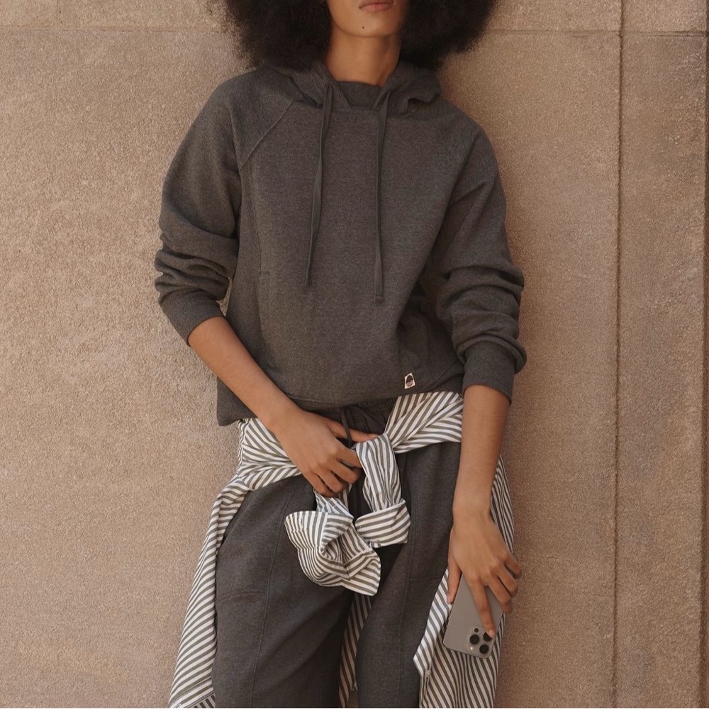 Daily Practice Anthropologie Dark Gray Grey High Neck Slim Pullover Hoodie XXS